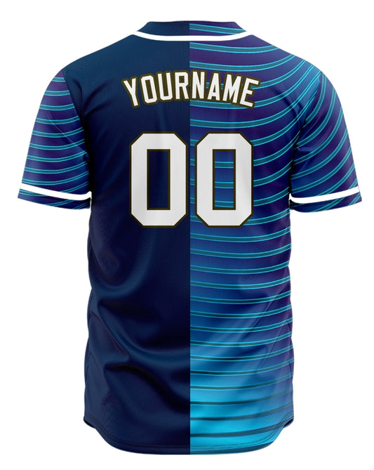 Custom Gradient Blue Wave Grain Half Baseball Jersey