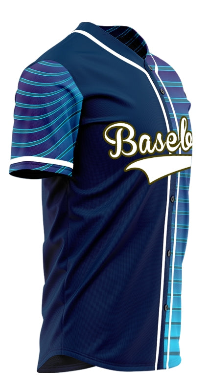 Custom Gradient Blue Wave Grain Half Baseball Jersey