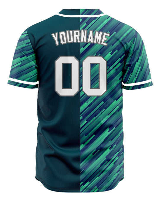 Custom Green Blue Diagonal Line Half Baseball Jersey