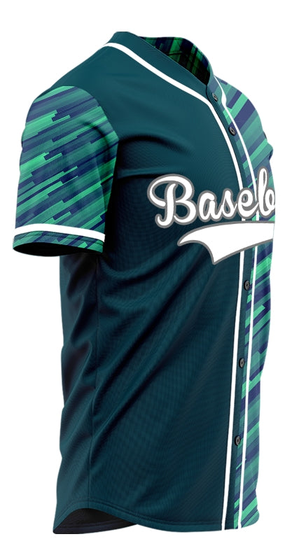 Custom Green Blue Diagonal Line Half Baseball Jersey