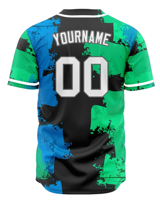 Custom Green Blue Ink Square Baseball Jersey