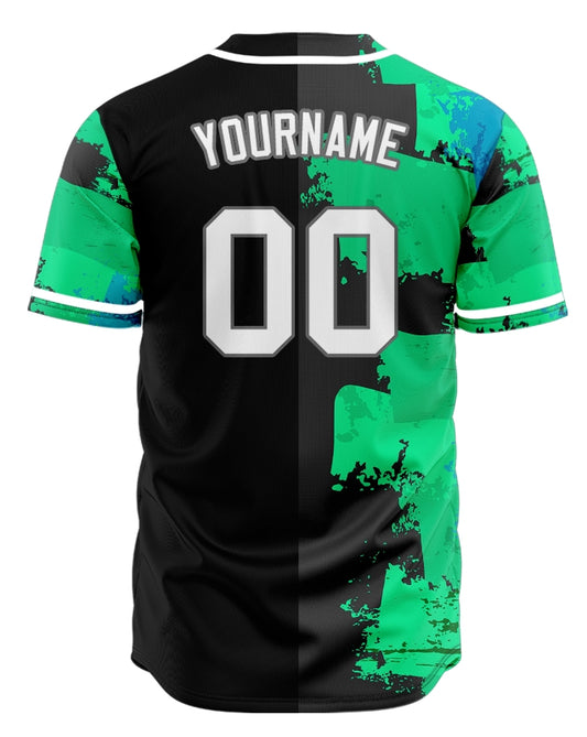 Custom Green Blue Ink Square Half Baseball Jersey