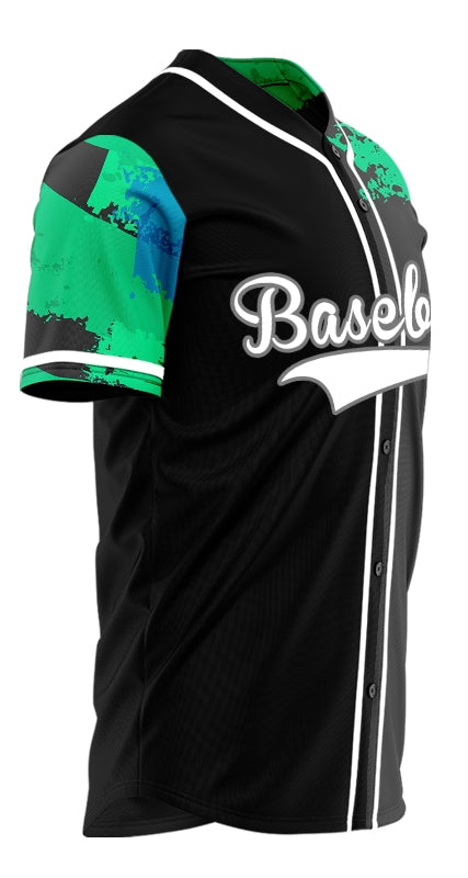 Custom Green Blue Ink Square Half Baseball Jersey