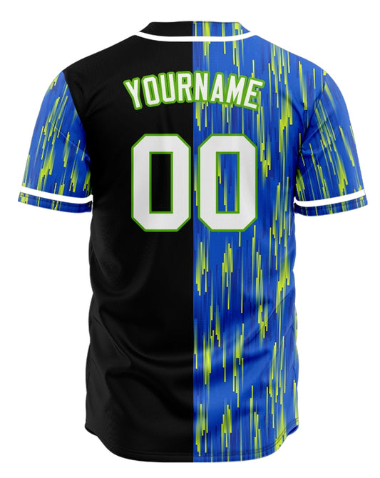 Custom Green Blue Lines Half Baseball Jersey