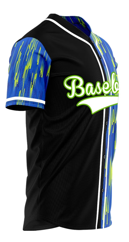 Custom Green Blue Lines Half Baseball Jersey