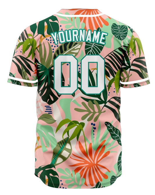 Custom Green Pink Hawaiian Baseball Jersey