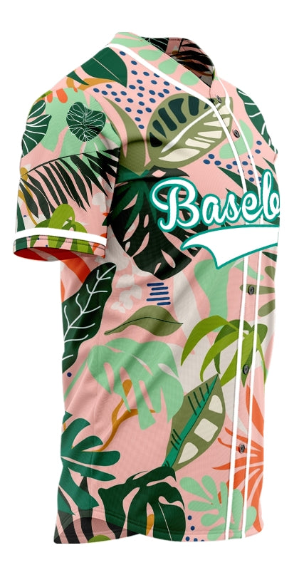 Custom Green Pink Hawaiian Baseball Jersey