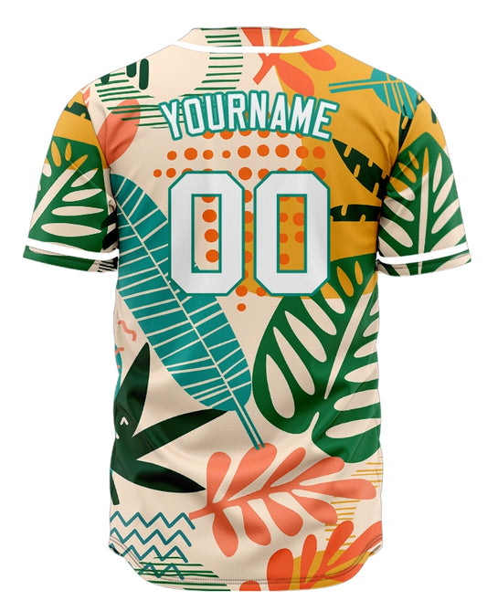 Custom Green Pink Leaves Baseball Jersey