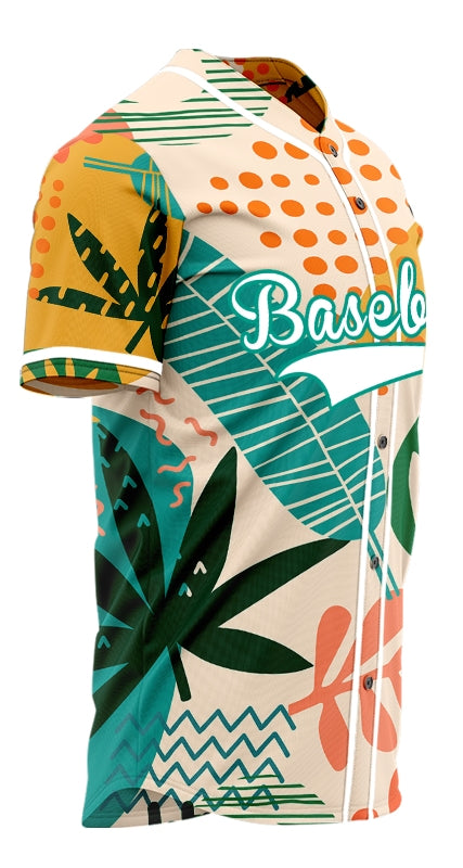 Custom Green Pink Leaves Baseball Jersey