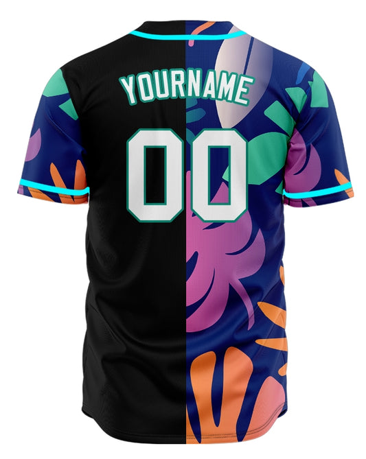 Custom Green Purple Leaves Half Baseball Jersey