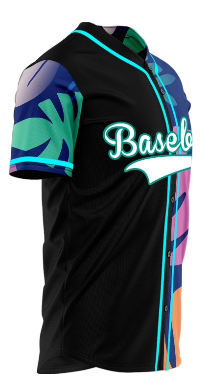 Custom Green Purple Leaves Half Baseball Jersey