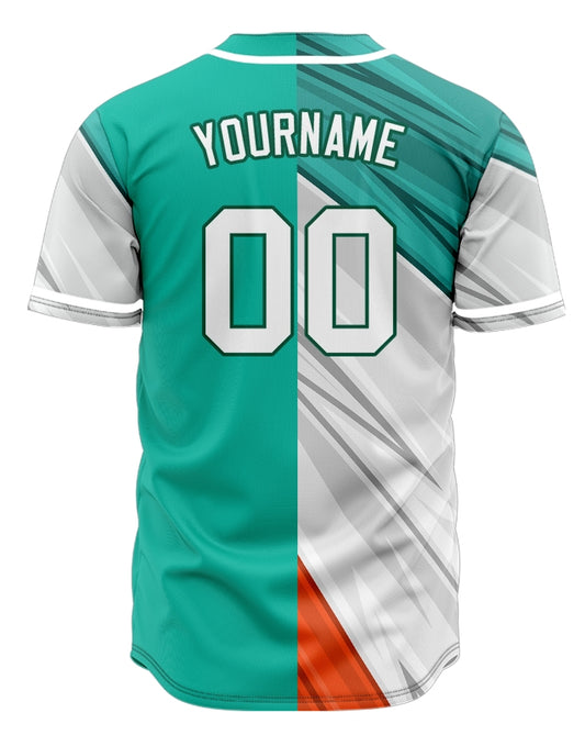 Custom Green White Orange Lines Half Baseball Jersey
