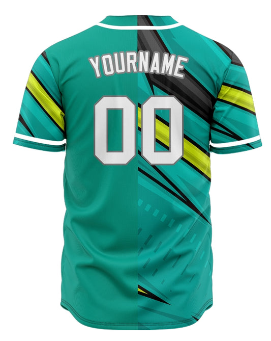 Custom Green Yellow Black Lines Half Baseball Jersey