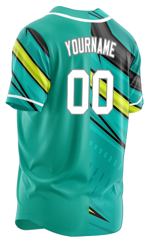 Custom Green Yellow Black Lines Half Baseball Jersey
