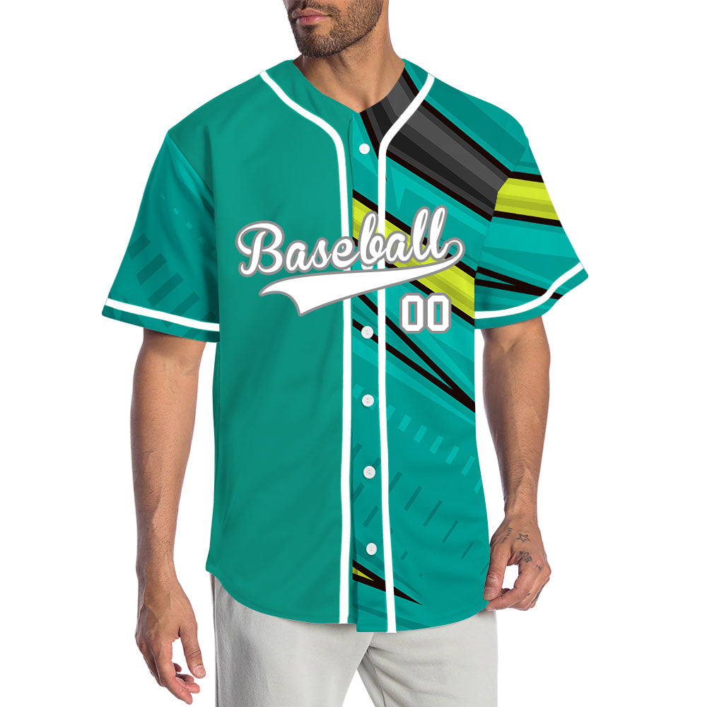 Custom Green Yellow Black Lines Half Baseball Jersey