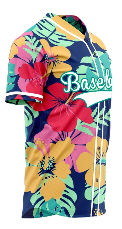 Custom Green Yellow Flower Baseball Jersey