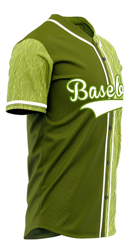 Custom Green Yellow Leaves Half Baseball Jersey