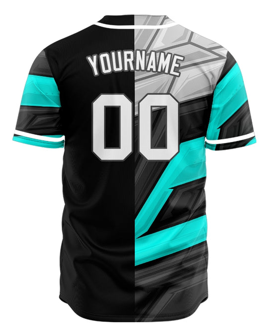 Custom Grey Blue Technological Lines Half Baseball Jersey