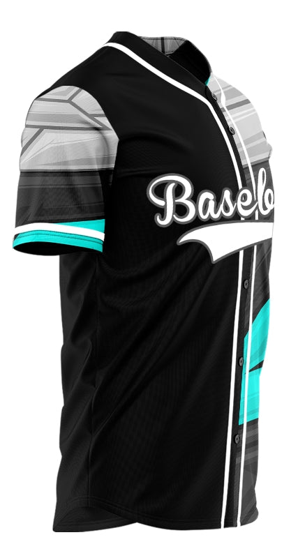 Custom Grey Blue Technological Lines Half Baseball Jersey