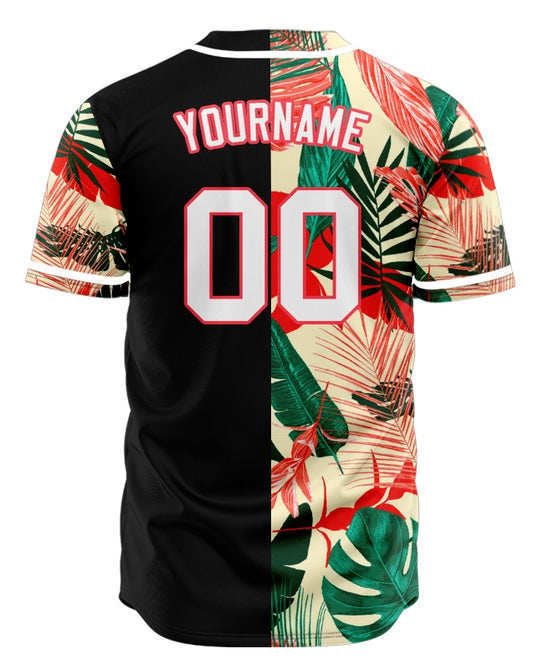 Custom Half Black Tropical Baseball Jersey