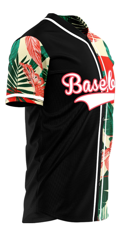 Custom Half Black Tropical Baseball Jersey