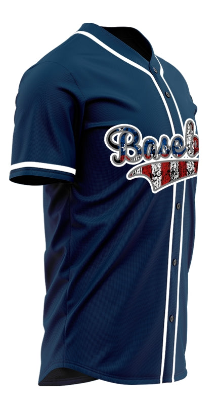 Custom Half Old Flag Dark Blue Baseball Jersey