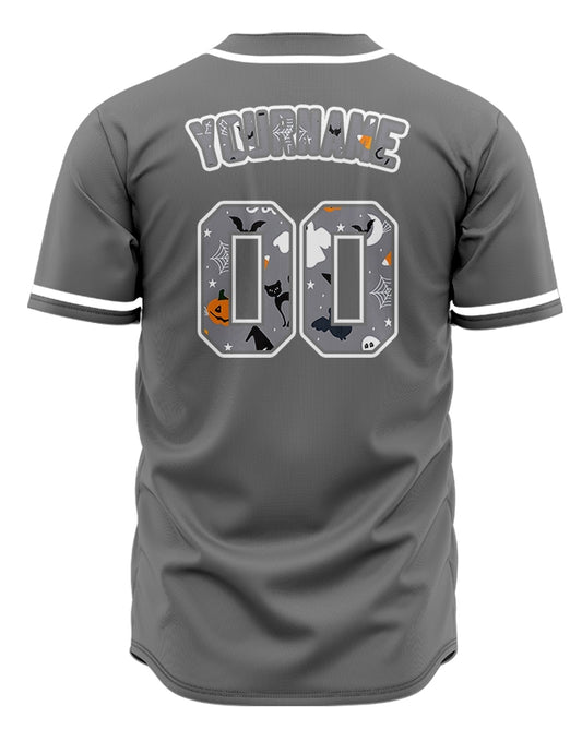 Custom Halloween Pumpkin Grey Baseball Jersey