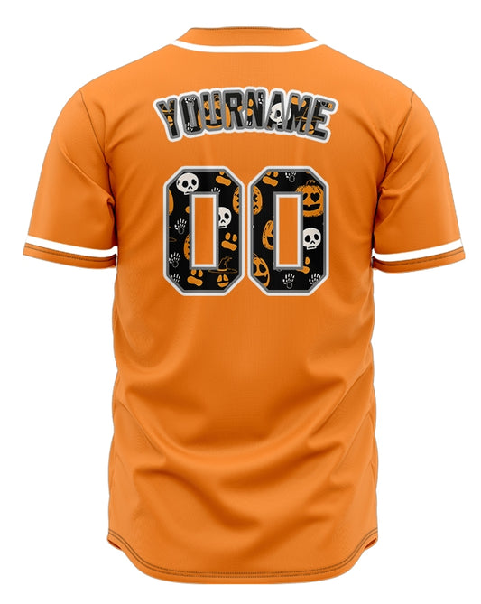 Custom Halloween Skull Black Orange Baseball Jersey