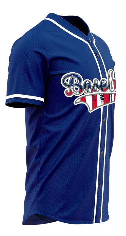 Custom Ink Flag Blue Baseball Jersey