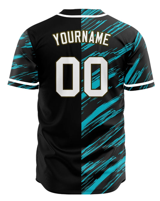 Custom Light Blue Black Slash Half Baseball Jersey