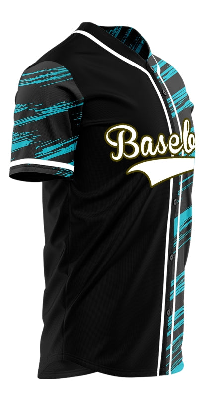 Custom Light Blue Black Slash Half Baseball Jersey