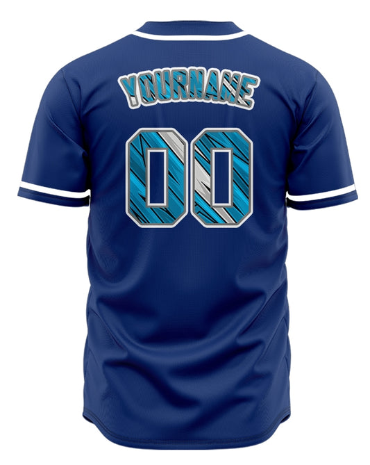 Custom Lightning Line Blue And White Baseball Jersey