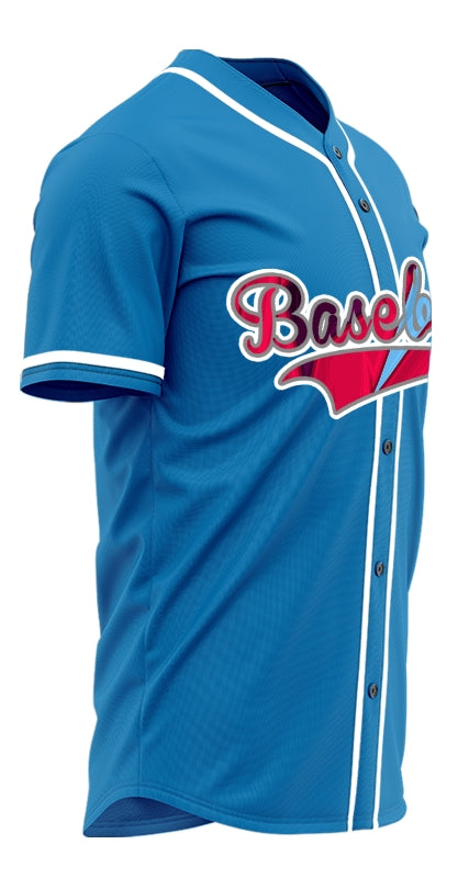 Custom Long Strip Blue Red Baseball Jersey