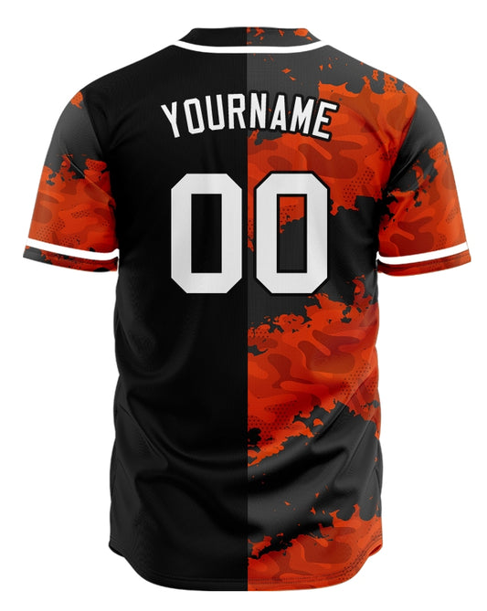 Custom Orange Black Fire Half Baseball Jersey