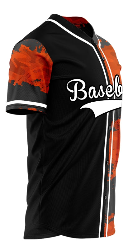 Custom Orange Black Fire Half Baseball Jersey