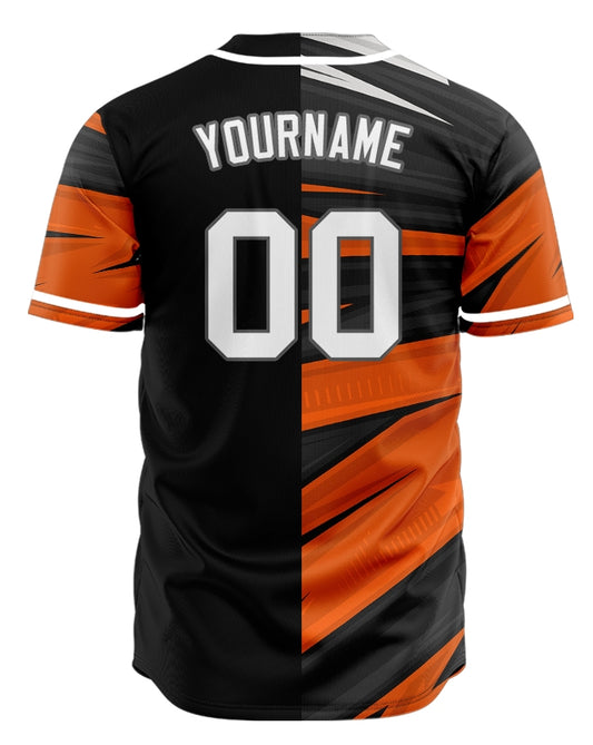 Custom Orange Black Lines Half Baseball Jersey