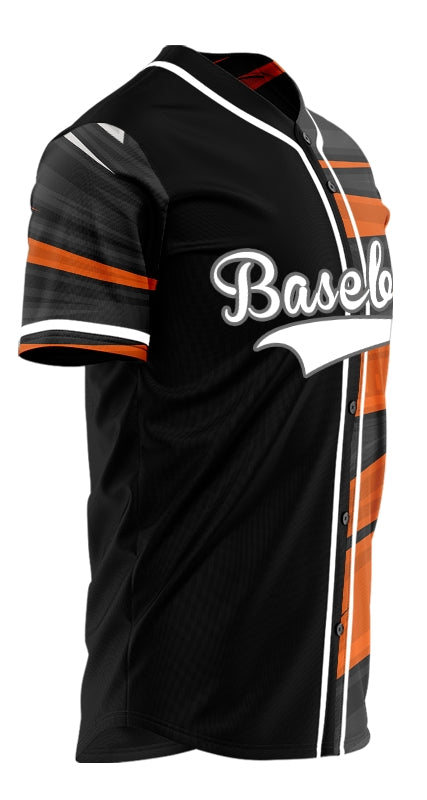Custom Orange Black Lines Half Baseball Jersey