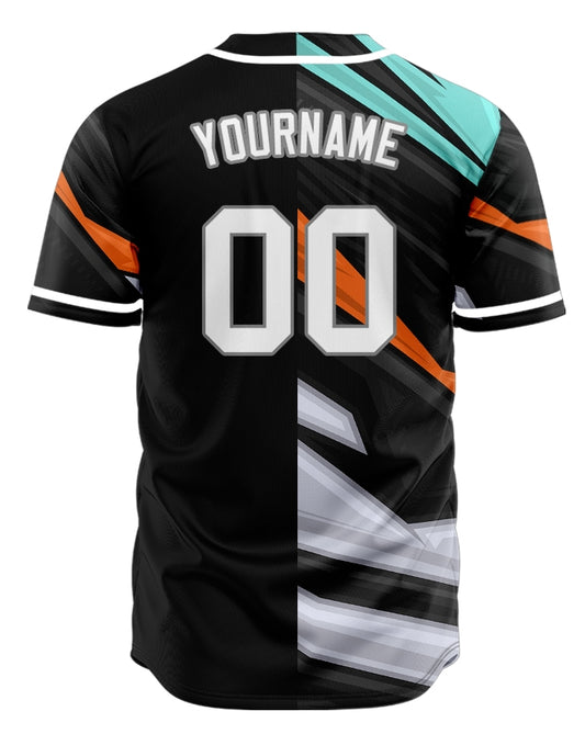 Custom Orange Blue Grey Lines Half Baseball Jersey