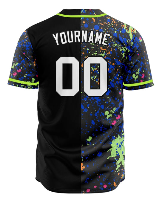 Custom Orange Green Pink Ink Half Baseball Jersey