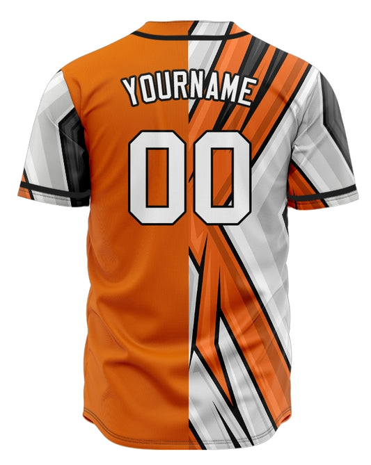 Custom Orange White Black Lines Half Baseball Jersey
