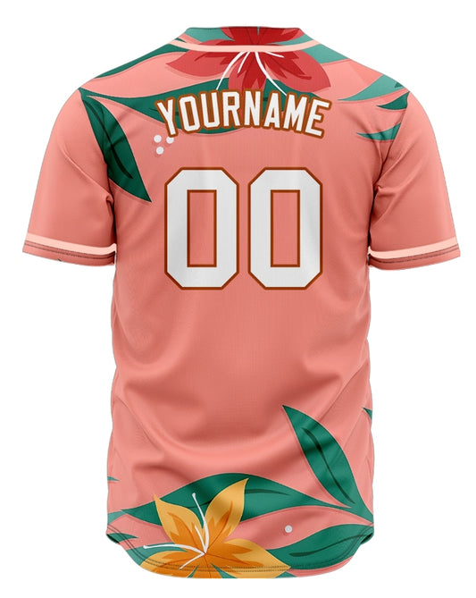Custom Pink Flower Tropical Baseball Jersey