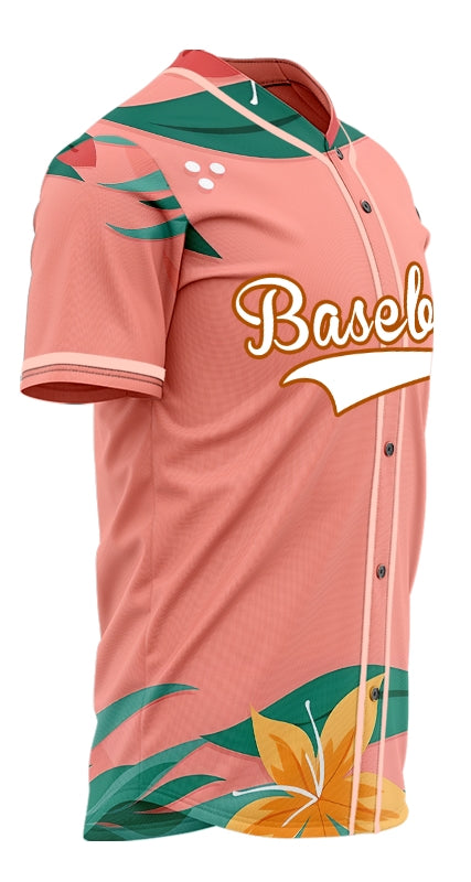 Custom Pink Flower Tropical Baseball Jersey