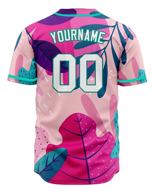 Custom Pink Purple Hawaiian Baseball Jersey