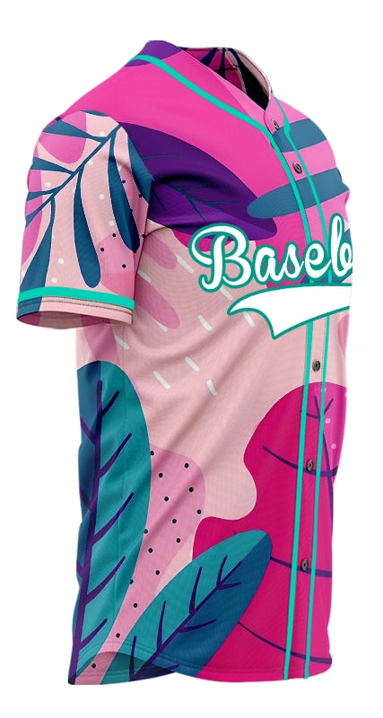 Custom Pink Purple Hawaiian Baseball Jersey
