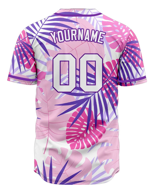 Custom Pink Purple Leaves Baseball Jersey