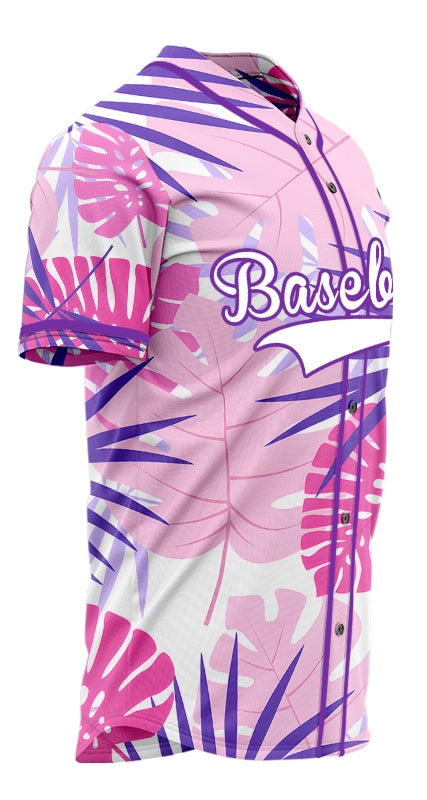 Custom Pink Purple Leaves Baseball Jersey