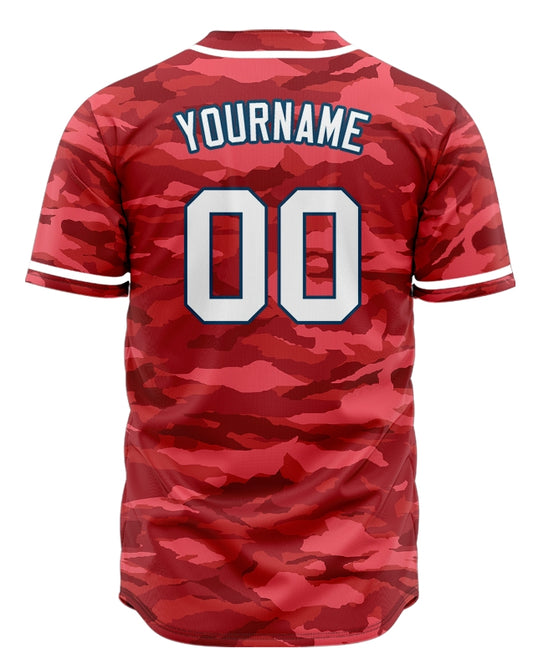 Custom Pink Red Dark Camouflage Baseball Jersey