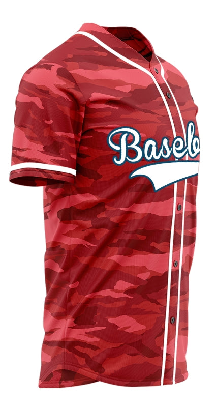 Custom Pink Red Dark Camouflage Baseball Jersey