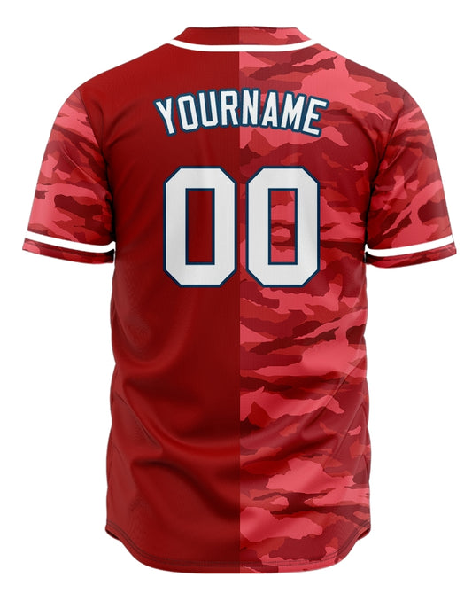 Custom Pink Red Dark Half Camouflage Baseball Jersey