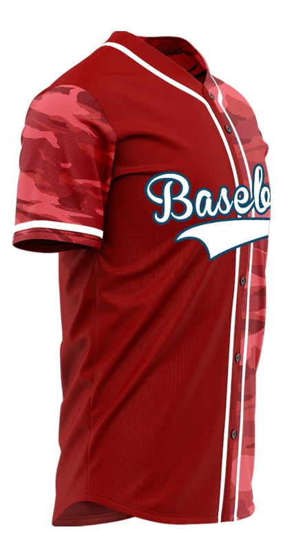 Custom Pink Red Dark Half Camouflage Baseball Jersey